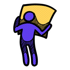 Man holding large paper icon halftone color vector illustration