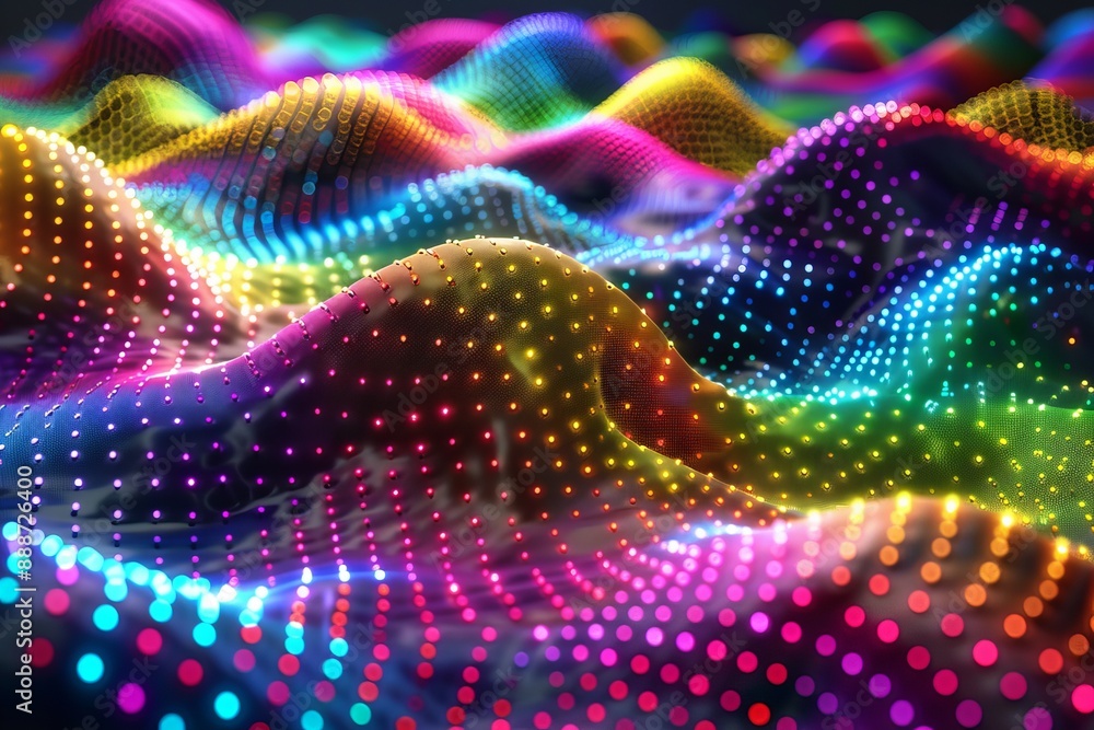Poster Futuristic abstract artwork featuring colorful waves and vibrant dots dynamic and imaginative design modern and striking visual impact playful and lively atmosphere