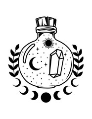 Celestial | Celestial in Bottle | Mystic Gem | Celestial | Star | Moonshine | Quarter Moon | Crescent Moon | Original Illustration | Vector and Clipart | Cutfile and Stencil