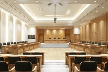 judiciary courtroom with state-of-the-art technology and comfortable seating