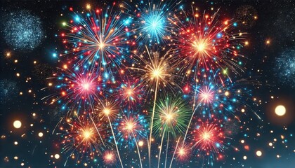 Naklejka premium Colorful Fireworks Display Against Night Sky.