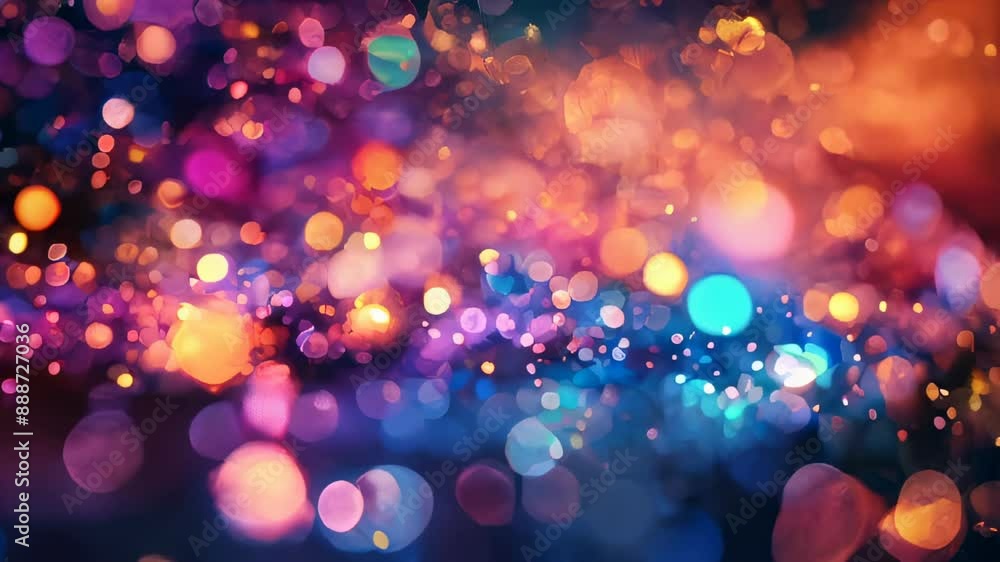 Poster a vibrant abstract pattern of colorful bokeh lights, blending warm and cool tones, creating a dynami