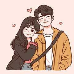 Anime couple illustration, Cute couple clip art, Korean couple looking happy and smiling