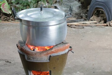 A fiery fire in a charcoal stove, prepare cooking