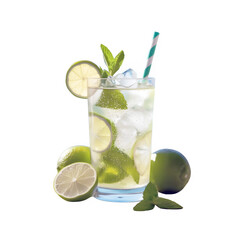 Fototapeta premium Lemon Mint fresh drink isolated on transparent background