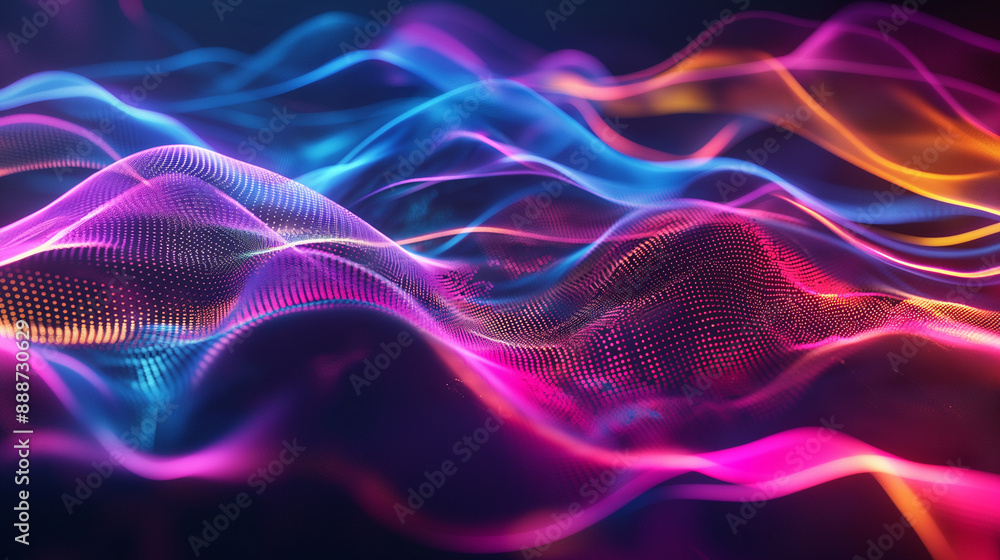Aufkleber abstract waves of light with glowing particles creating a futuristic feel.