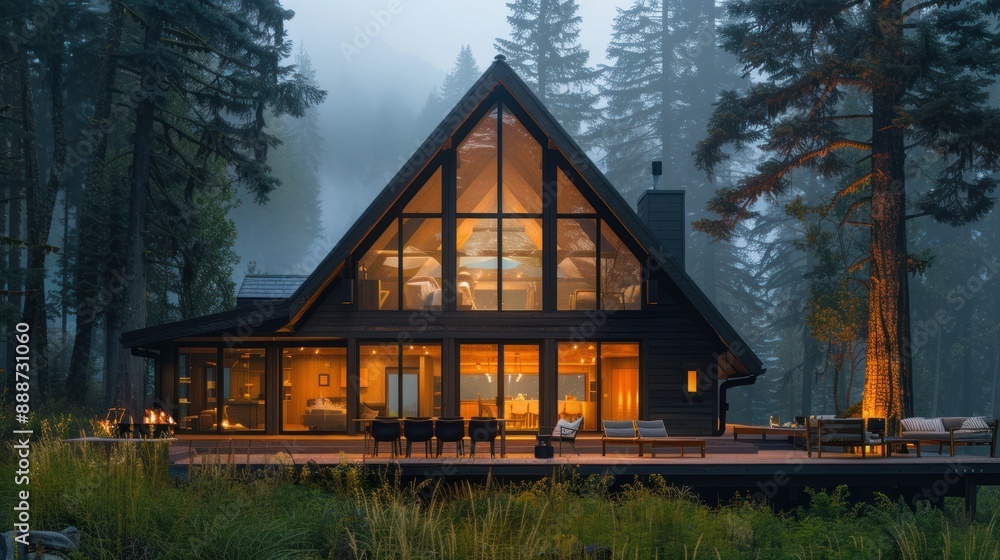 Canvas Prints modern a-frame house in the woods