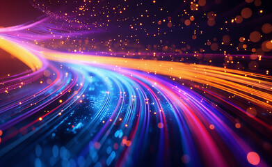 Fototapeta premium Abstract image of colorful light streaks and particles, creating a sense of speed and motion.