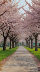 a painting of a park with a bench and trees