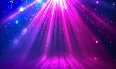  Neon Blue pink violet stage lighting illuminated, lens flare effect, shining star rays, generative ai