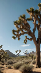 Obraz premium joshua trees in the desert with mountains in the background