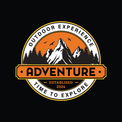 Adventure time to explore retro emblem logo design vector illustration.