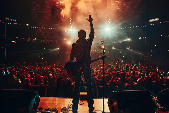 Musician performing to a sold-out crowd, capturing the pinnacle of their career