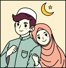 Muslim couple cartoon illustrations