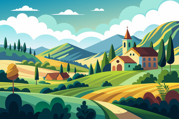 Stunning Summer Countryside Art: Idyllic Rural Landscape Illustrations & Scenic Village Backgrounds
