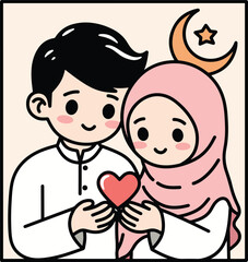 Muslim couple cartoon illustrations