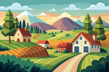 Stunning Summer Countryside Art: Idyllic Rural Landscape Illustrations & Scenic Village Backgrounds