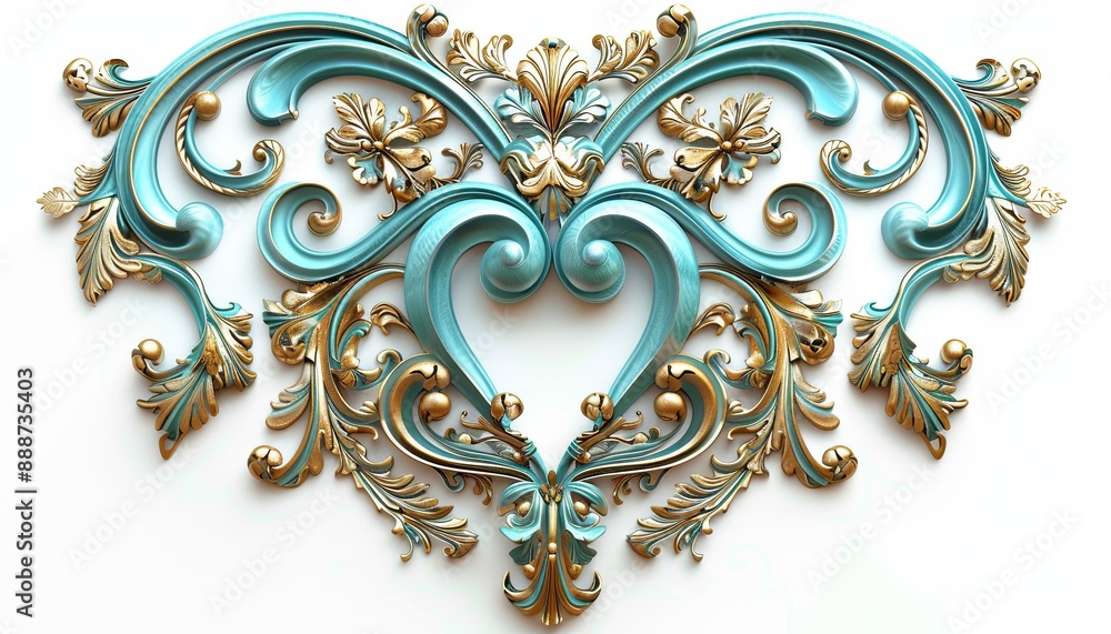 Sticker 3D, Vintage Decorative Elements in the Shape of Symmetrical Heart