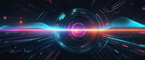 A captivating futuristic neon interface with cyber elements, radiating light and digital patterns  Ideal for tech, sci fi, virtual reality concepts