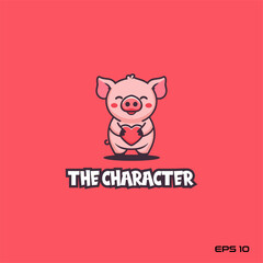 pig holding heart, character, vector, illustration, eps 10, mascot, logo