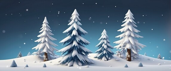 Obraz premium A serene winter landscape featuring snow covered pine trees under a calm evening sky, ideal for seasonal and holiday themed concepts and decorations