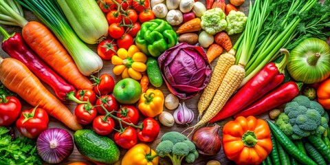 A Vibrant Display of Fresh Produce, Featuring a Rainbow of Colors, Composition with Carrots, Peppers