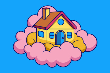 House in the Clouds. Vector art illustration.