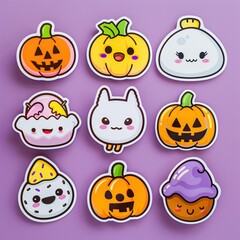 64. Kawaii Halloween food sticker set, spooky face designs