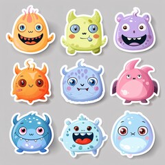 Obraz premium 58. Kawaii monster sticker set, various cute expressions