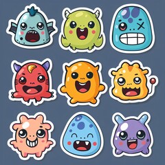 Fototapeta premium 58. Kawaii monster sticker set, various cute expressions