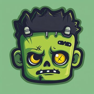 52. Kawaii Frankenstein's monster head logo, bolt details
