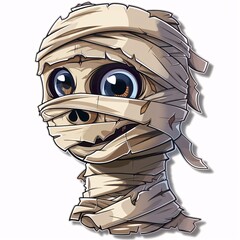 42. Cartoon mummy bandage unraveling sticker, googly eyes