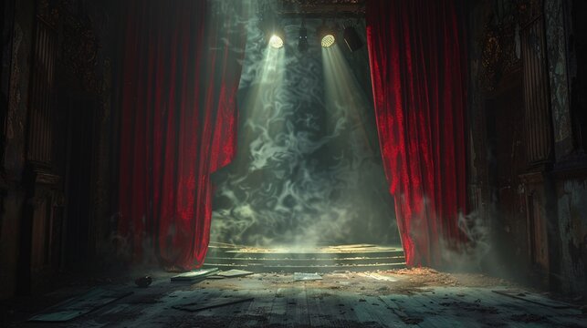 14. Halloween Day: Haunted theater, phantom spotlight, tattered curtains