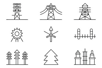 Electric Grid line art drawing showing grid with power components