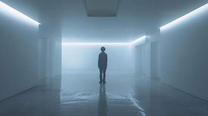 Obraz premium 50. Halloween Day: Minimalist time travel anomaly detection center, single temporal sensor, stark white room