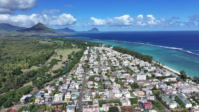 Flic En Flac Beach At Port Louis Mauritius Island Mauritius. Turquoise Ocean Waves Gently Crashing On Tropical Beach. Coast Sky Seaside Summertime. Coast Travel. Port Louis Mauritius Island.