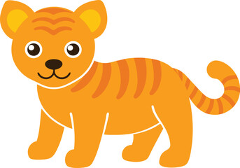 Obraz premium Cute Baby Tiger vector illustration. Tiger sticker, icon, logo. Animal Nature Icon Concept Isolated Premium Vector. Flat Cartoon Style.
