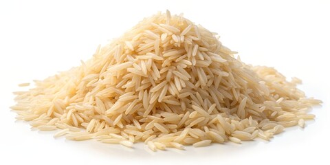 Pile of Raw Brown Rice on White Background, food, rice, grain, ingredient