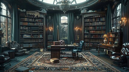 23. Halloween Day: Professional horror novel writing retreat, gothic interior, inspirational mood lighting