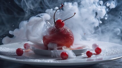 Innovative Deconstructed Dessert with Molecular Techniques in Studio Lighting, Generative Ai