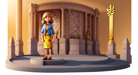 An illustration representing empowerment, with a person standing confidently on a podium, surrounded by supportive elements and symbols of strength and confidence.
