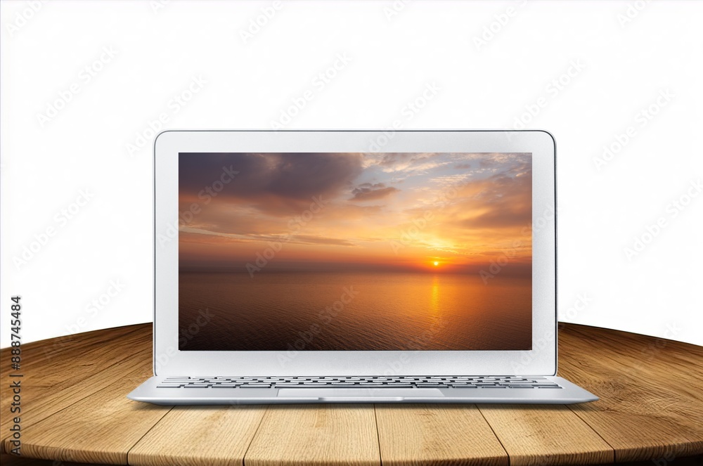 Sticker Laptop computer with beautiful view on screen