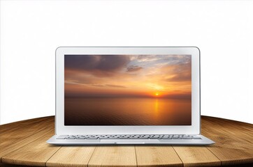 Laptop computer with beautiful view on screen