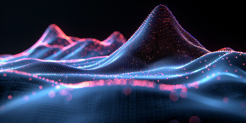 An abstract digital technology background with a dark blue design, featuring glowing dots creating a network pattern effect. 3D Rendering