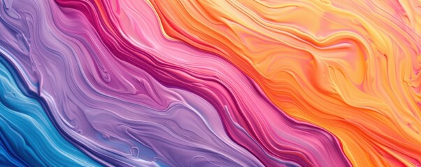 Fototapeta premium Vibrant abstract wave-like patterns in colorful gradient shades of purple, pink, orange, and blue. Perfect backdrop for creative designs and projects.