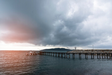 Summer Travel Vacation and Holiday concept - Wooden pier in Phuket, Thailand