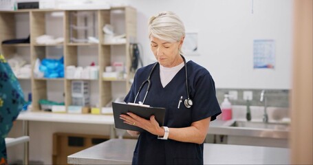 Veterinarian, checklist and inventory for prescription, surgery and medicine for vaccination,...