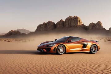 Naklejka premium car navigating contrasting terrains on arid desert