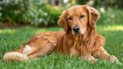 Obraz premium Golden Retriever: Friendly and intelligent, Golden Retrievers excel in obedience and service work. They're cherished family pets known for their tolerant nature. 