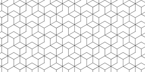 Vector hexagonal illustration seamless grid metal wallpaper wire design. geometric gradient black and white square honeycomb diamond surface background.